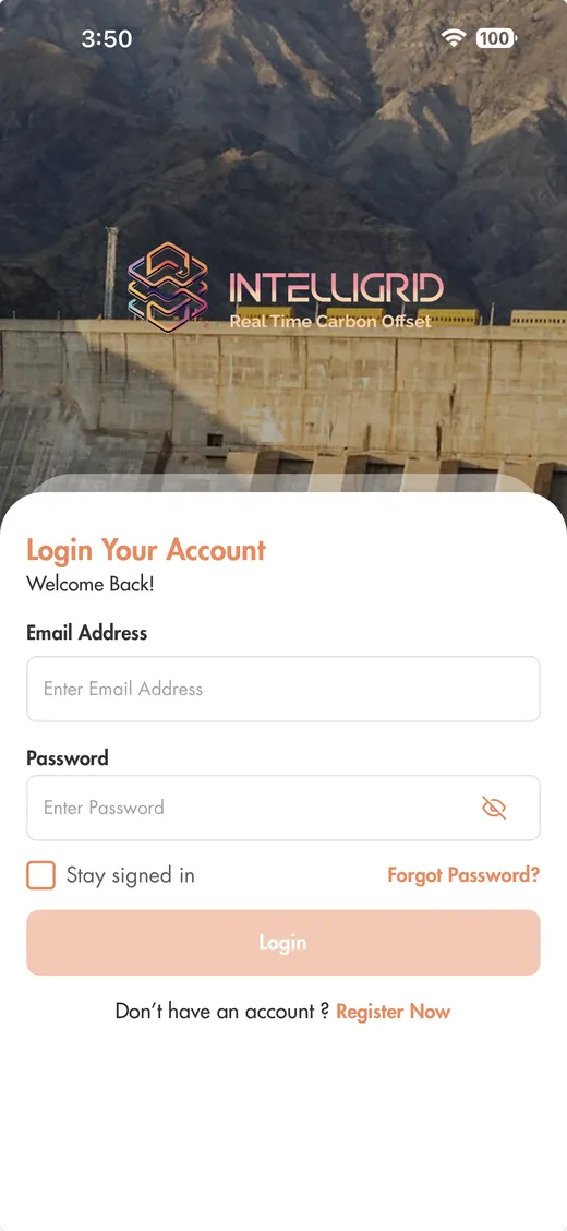 IntelliGrid mobile app, sign in screen.