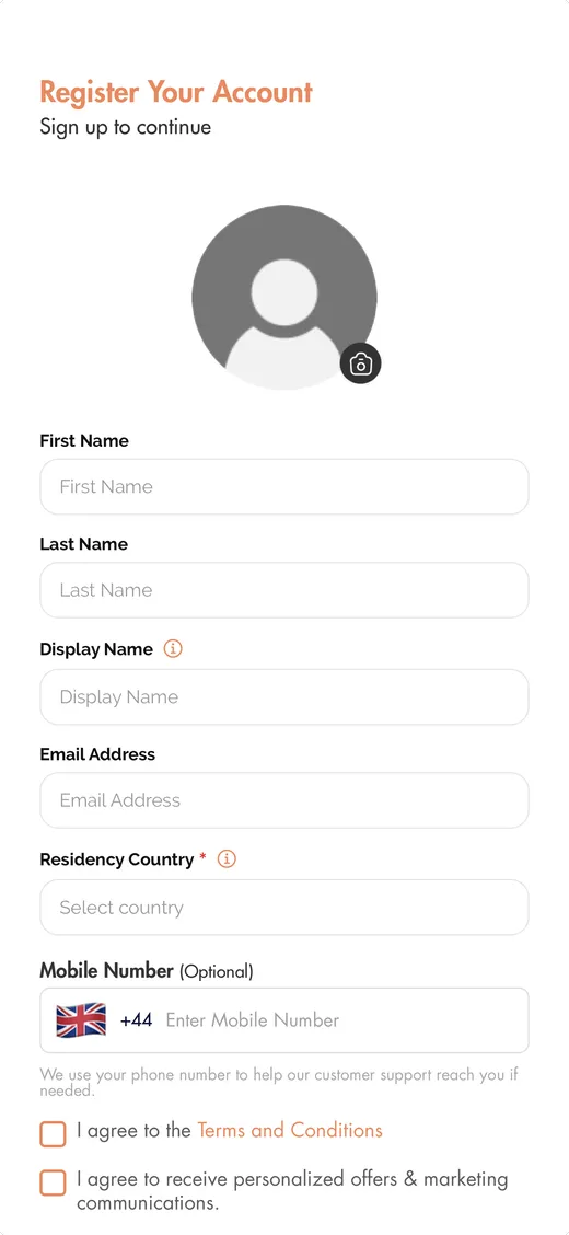 IntelliGrid mobile app, register screen.
