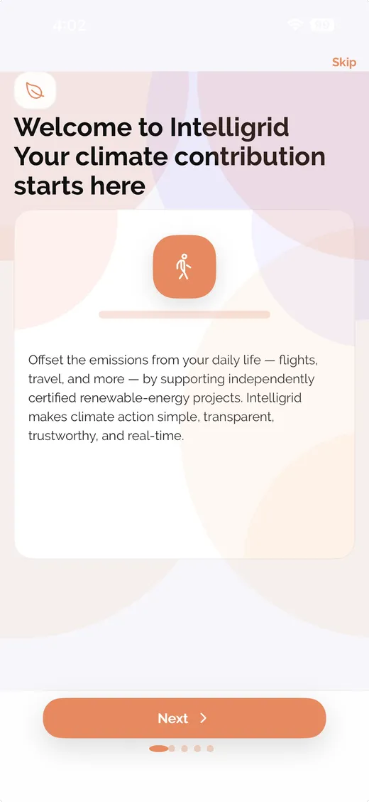 IntelliGrid mobile app, welcome screen.
