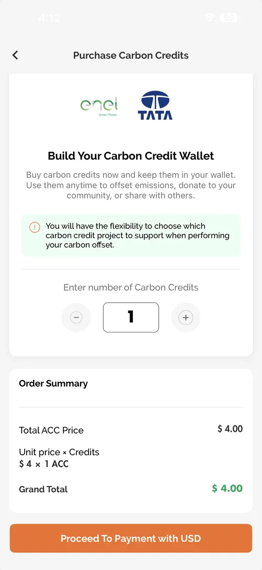 IntelliGrid mobile app, buy credits screen.