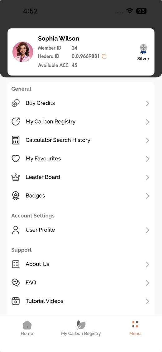 IntelliGrid mobile app, menu screen.