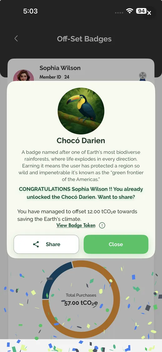 IntelliGrid mobile app, claim a badge screen.