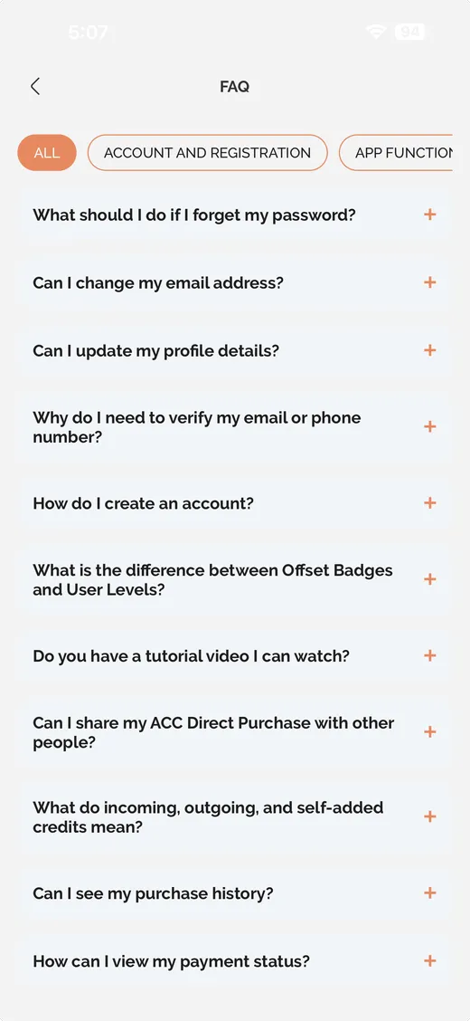 IntelliGrid mobile app, FAQ screen.